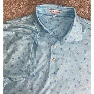 Peter Millar All Over Jelly Fish Print Summer Comfort Blue Polo Men M 1824 Logo